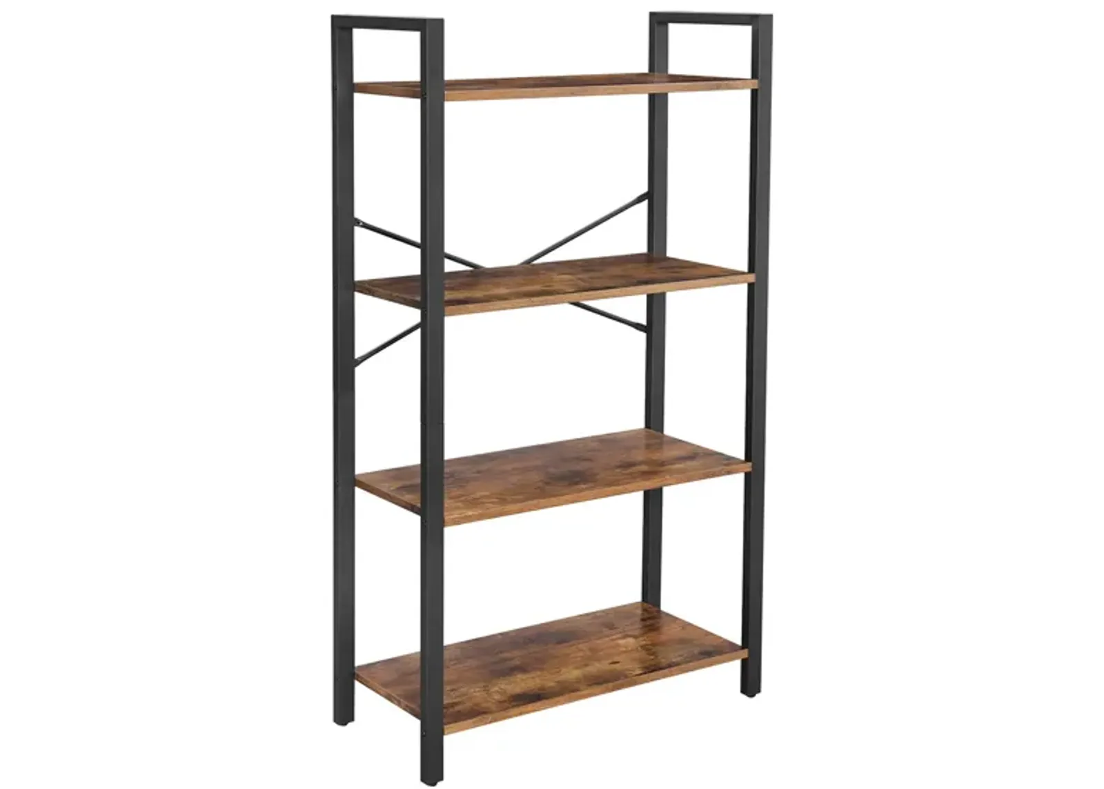 Living Room 4-Tier Ladder Bookshelf – Rustic Brown & Iron Frame