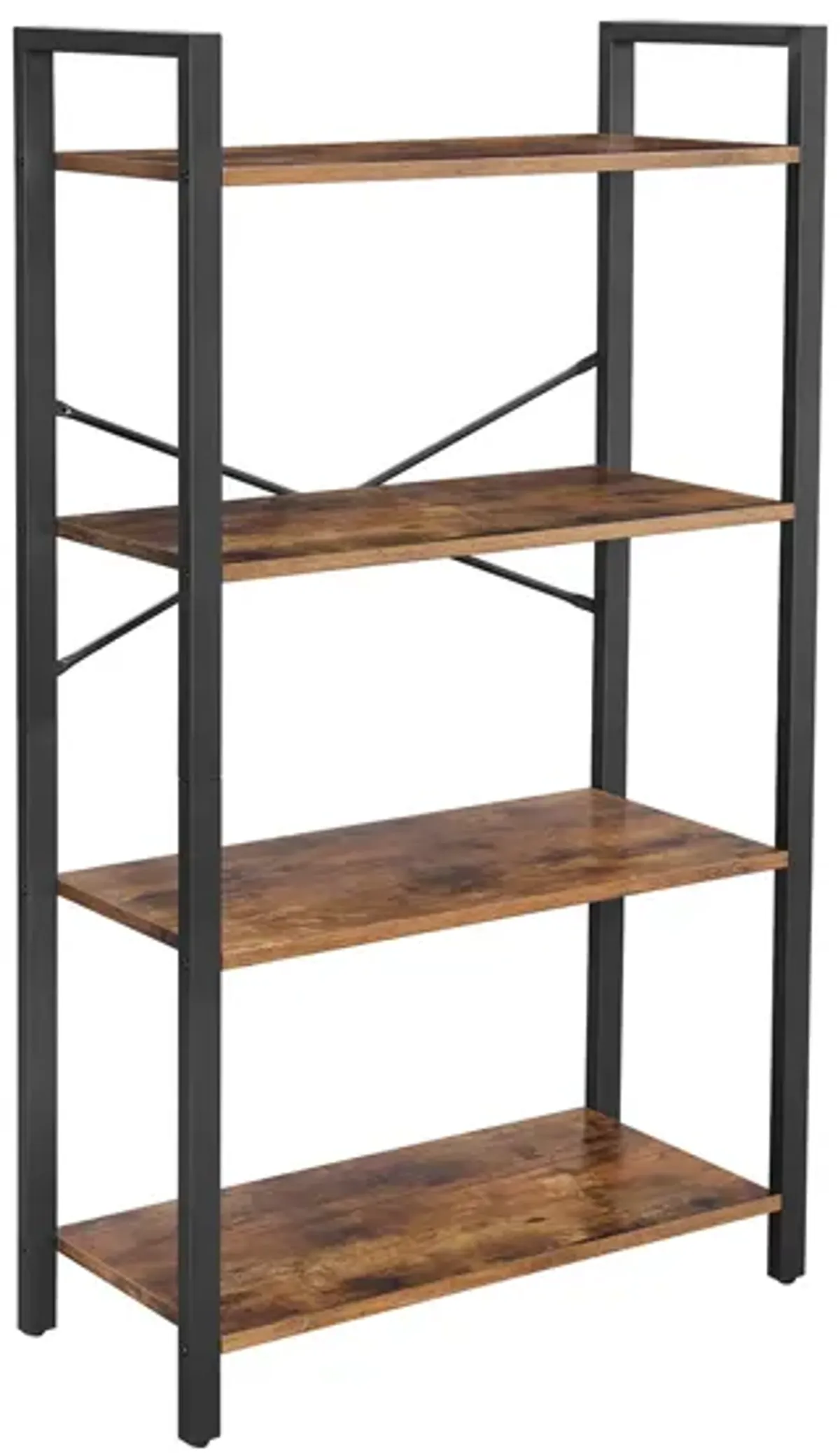 Living Room 4-Tier Ladder Bookshelf – Rustic Brown & Iron Frame