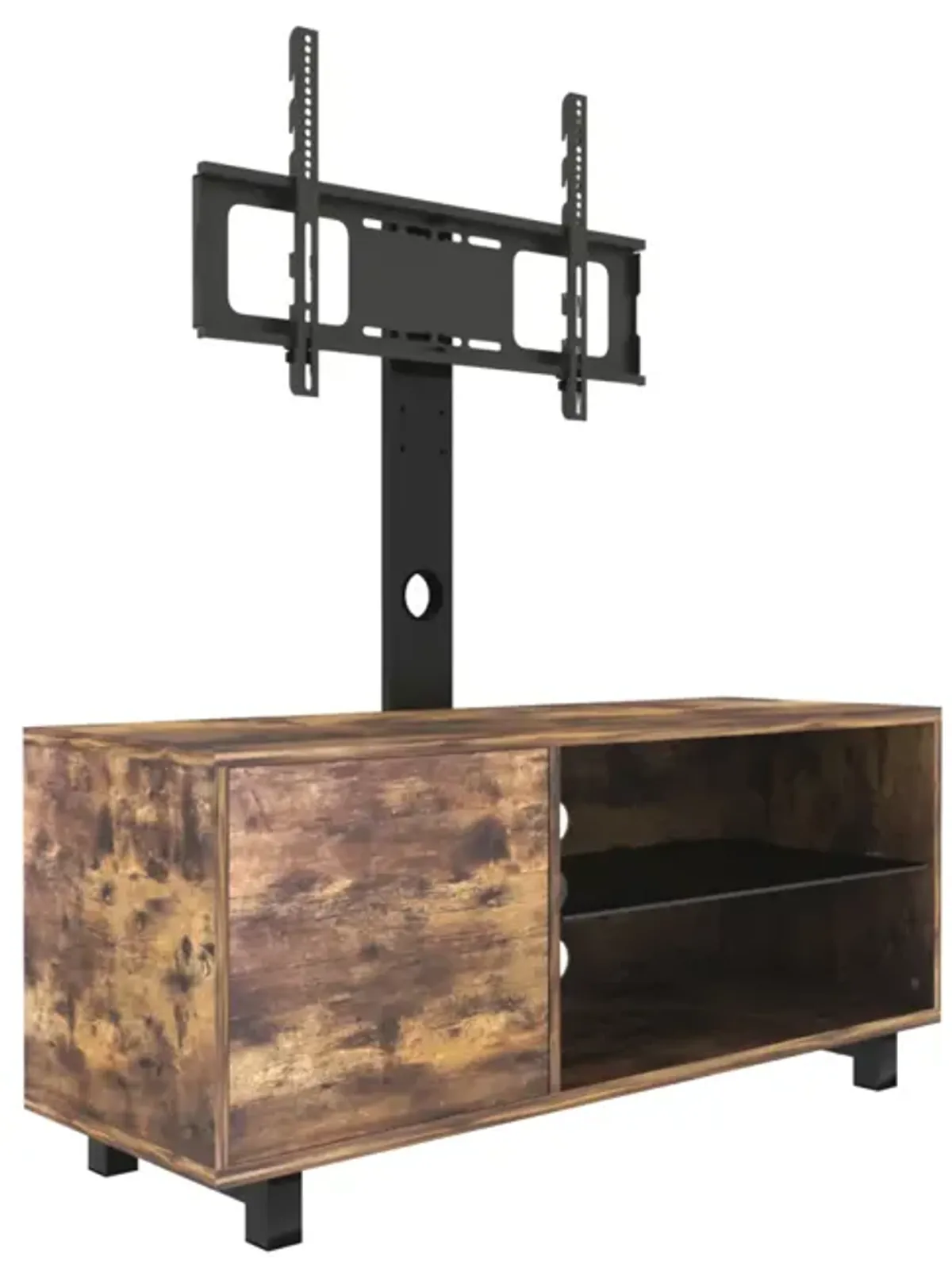 Rustic Brown TV Console With Push-To-Open Storage Cabinet For TV Up To 65In Wood & Glass