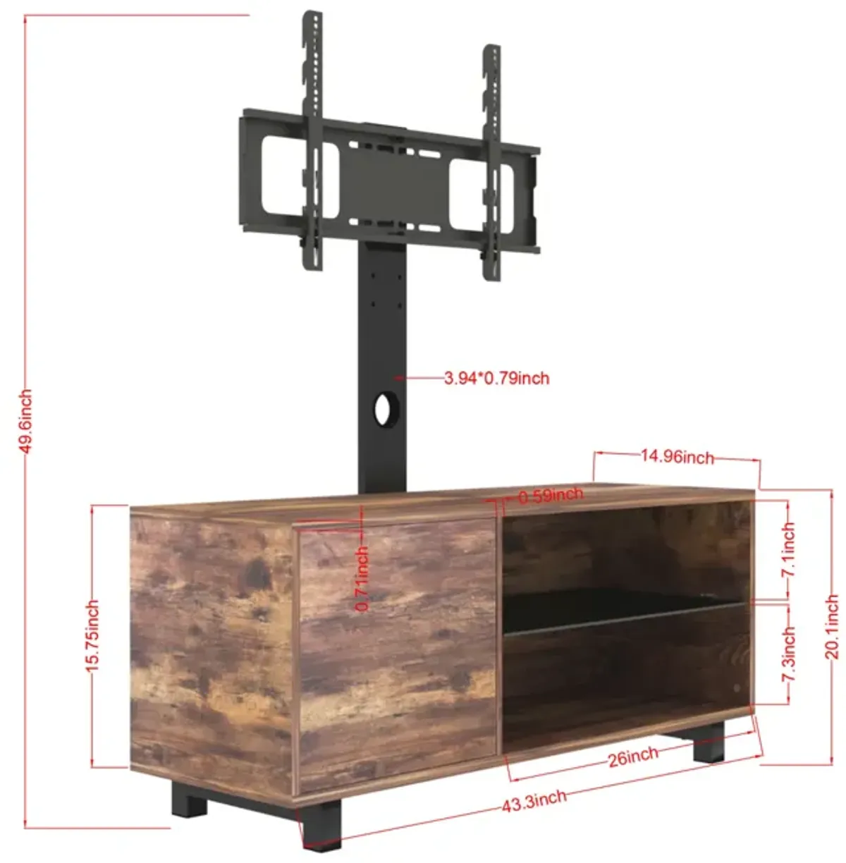 Rustic Brown TV Console With Push-To-Open Storage Cabinet For TV Up To 65In Wood & Glass