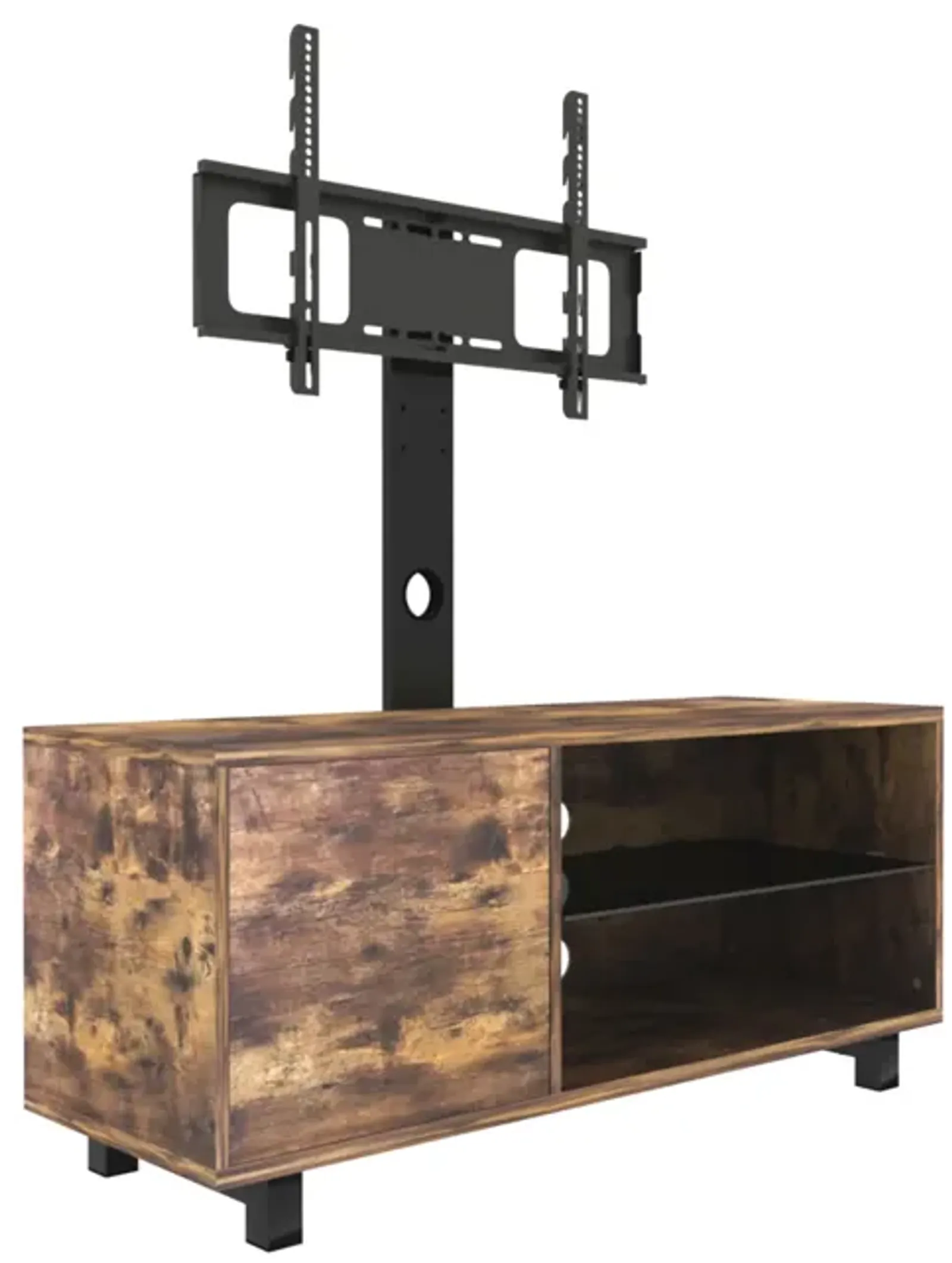 Rustic Brown TV Console With Push-To-Open Storage Cabinet For TV Up To 65In Wood & Glass