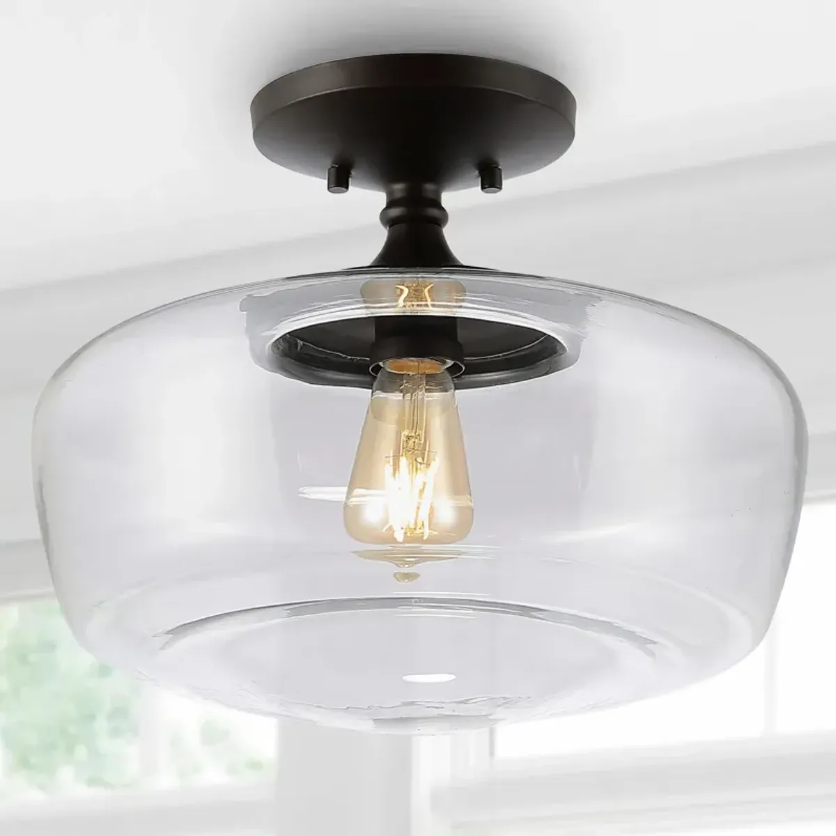 Marfa Glass/Iron Farmhouse Modern LED Flush Mount