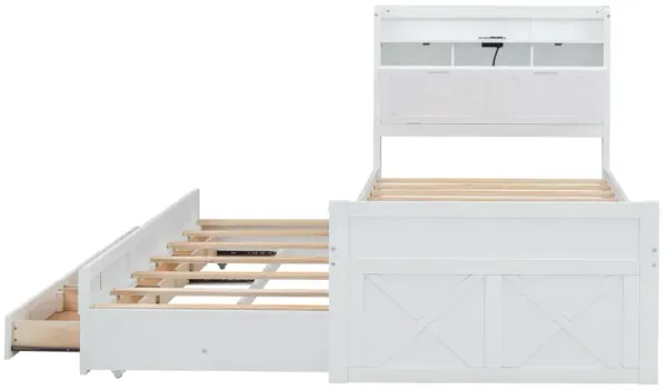 Merax Wooden Platform Bed with Trundle  and 3 Drawers