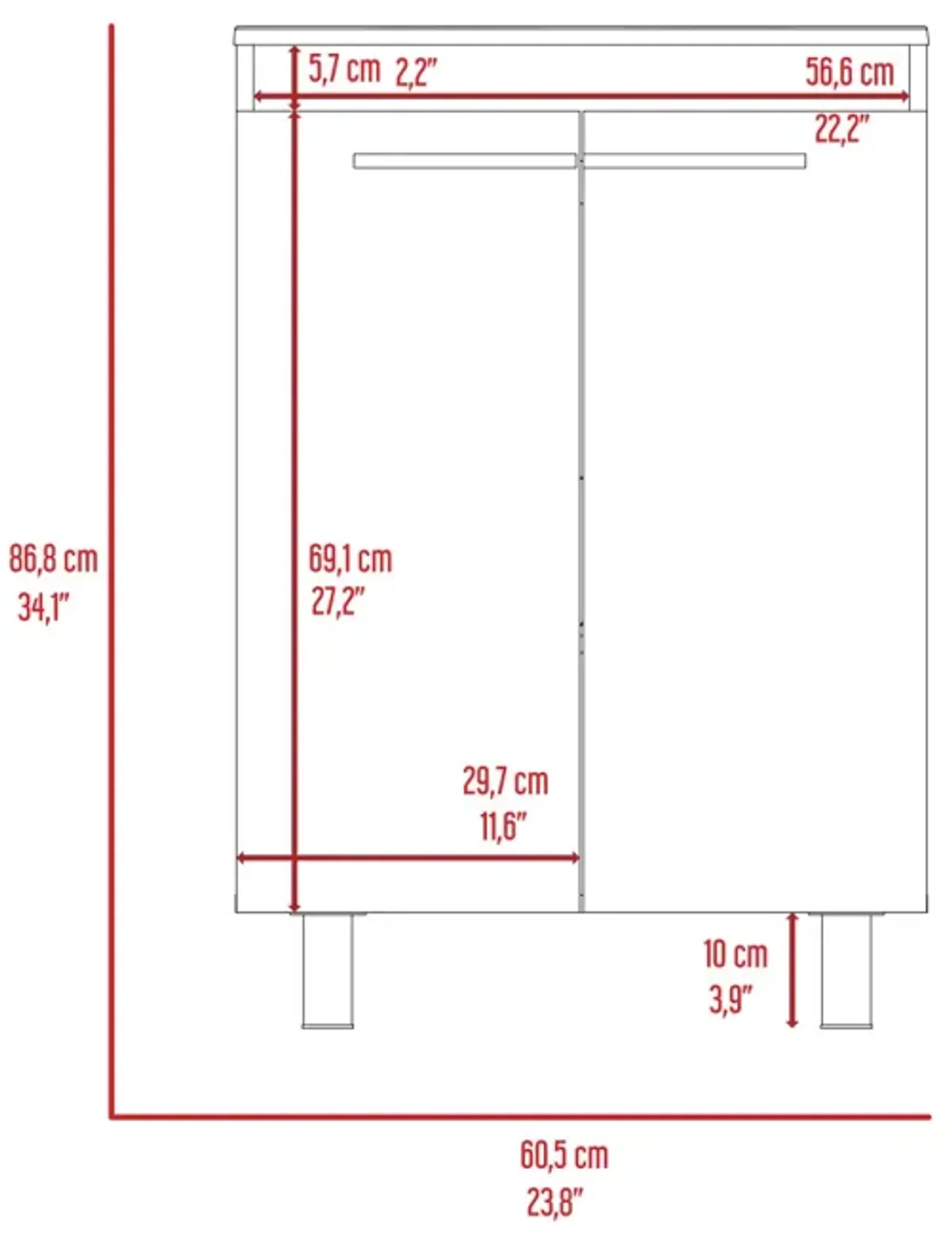 Sienna 2-Door Rectangle Freestanding Vanity Cabinet White