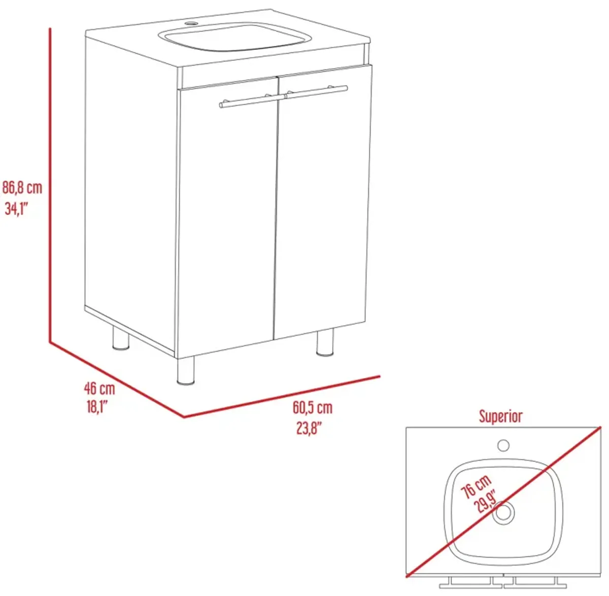 Sienna 2-Door Rectangle Freestanding Vanity Cabinet White