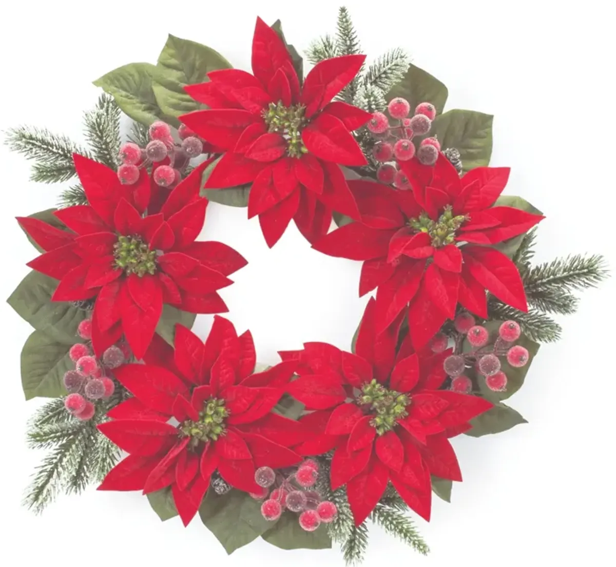 Poinsettia and Pine Wreath Festive Holiday Door or Wall Accent for Christmas Decor