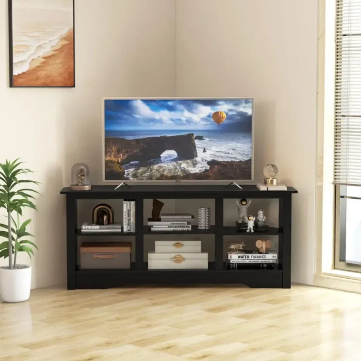 Hivvago 58 Inch TV Stand with 6 Open Storage Shelves for TVs up to 65 Inches