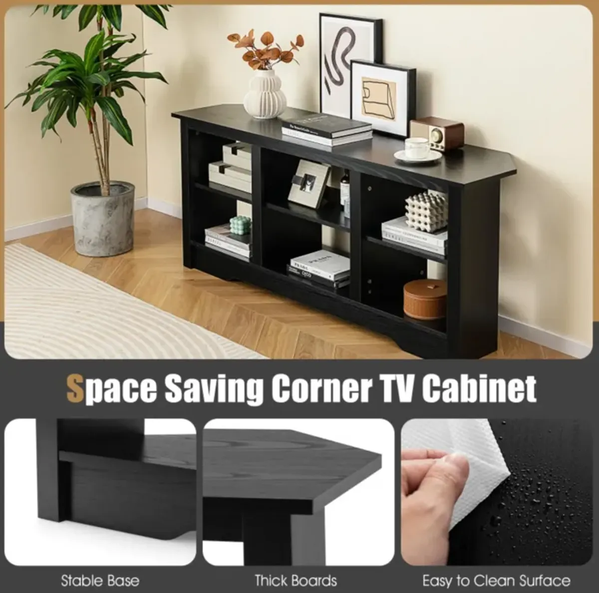 Hivvago 58 Inch TV Stand with 6 Open Storage Shelves for TVs up to 65 Inches