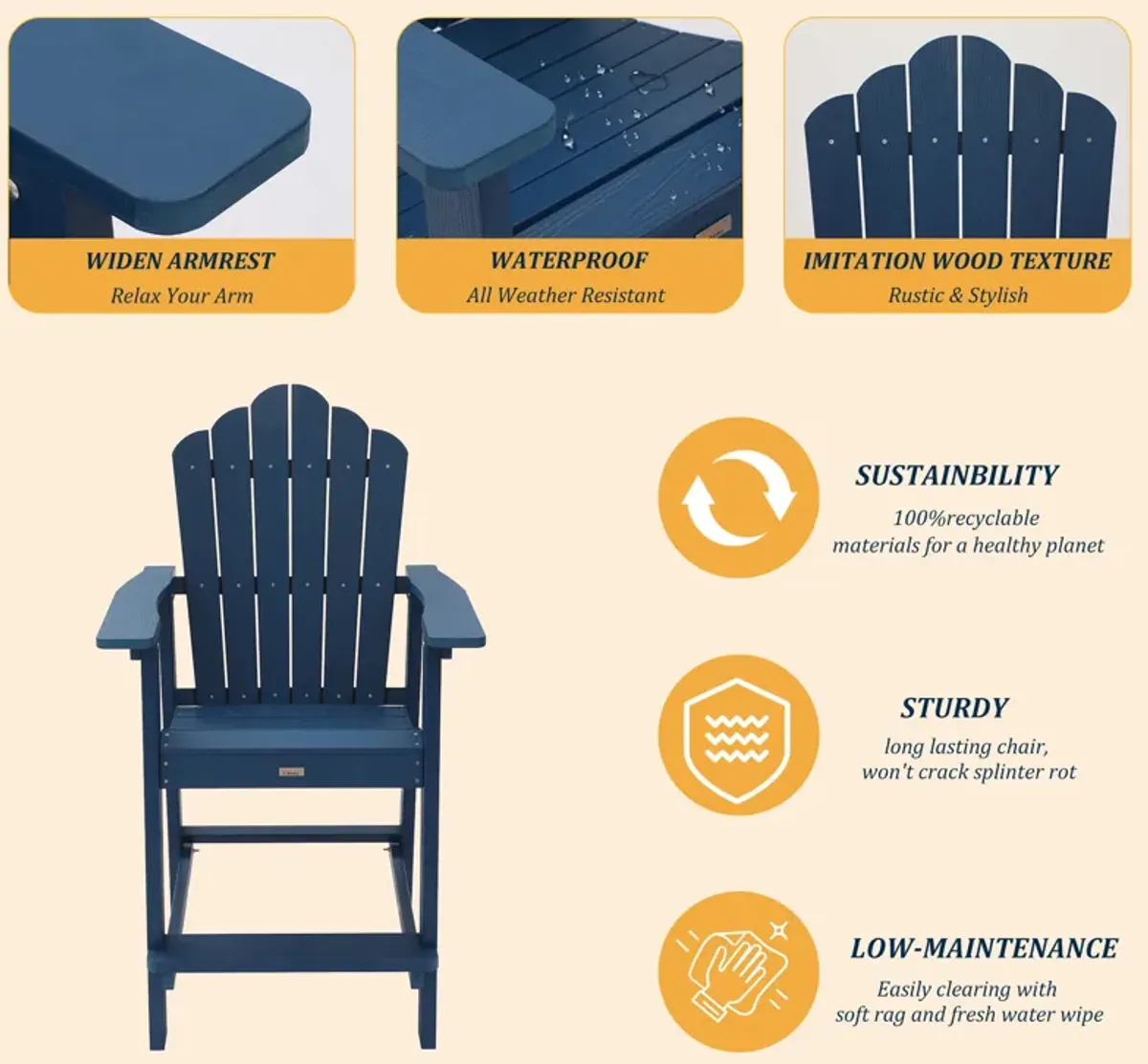 MONDAWE  2 Piece Outdoor Porch Chairs with 2 in. Hole Connecting Tray