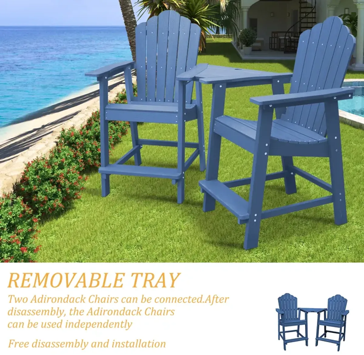 MONDAWE  2 Piece Outdoor Porch Chairs with 2 in. Hole Connecting Tray