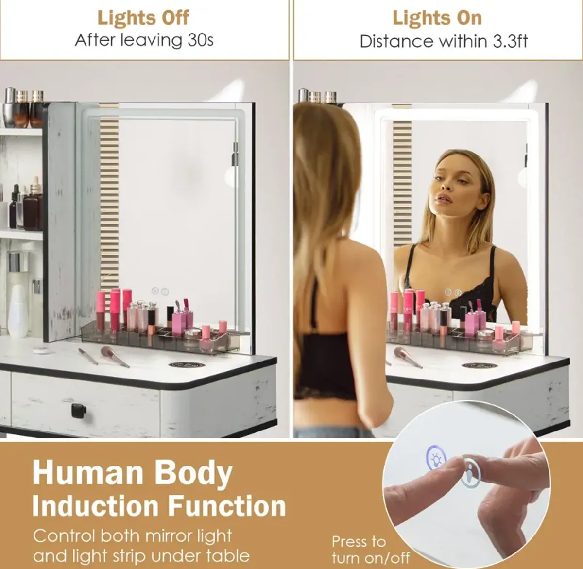 Vanity Makeup Table Set with Lighted Mirror