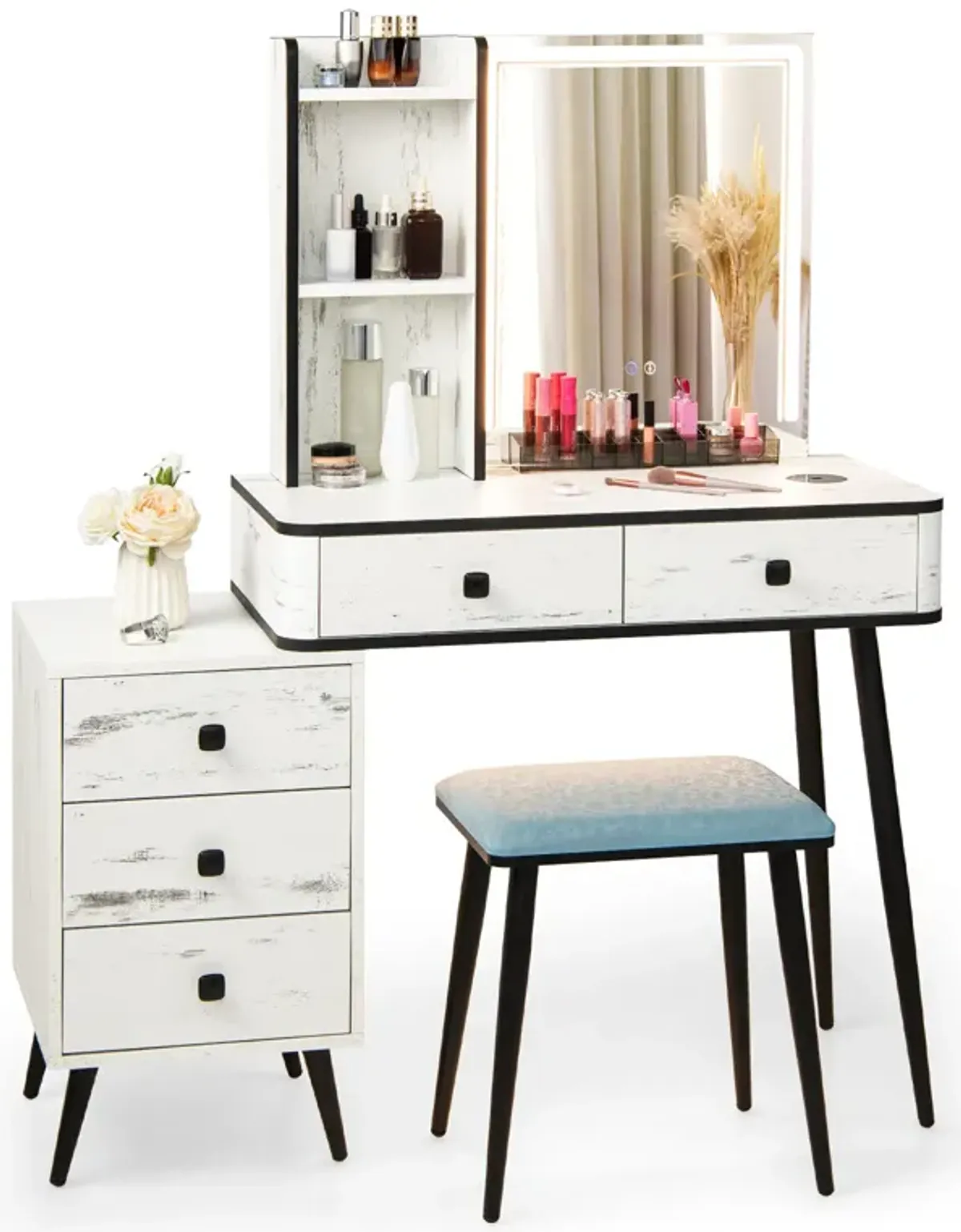 Vanity Makeup Table Set with Lighted Mirror