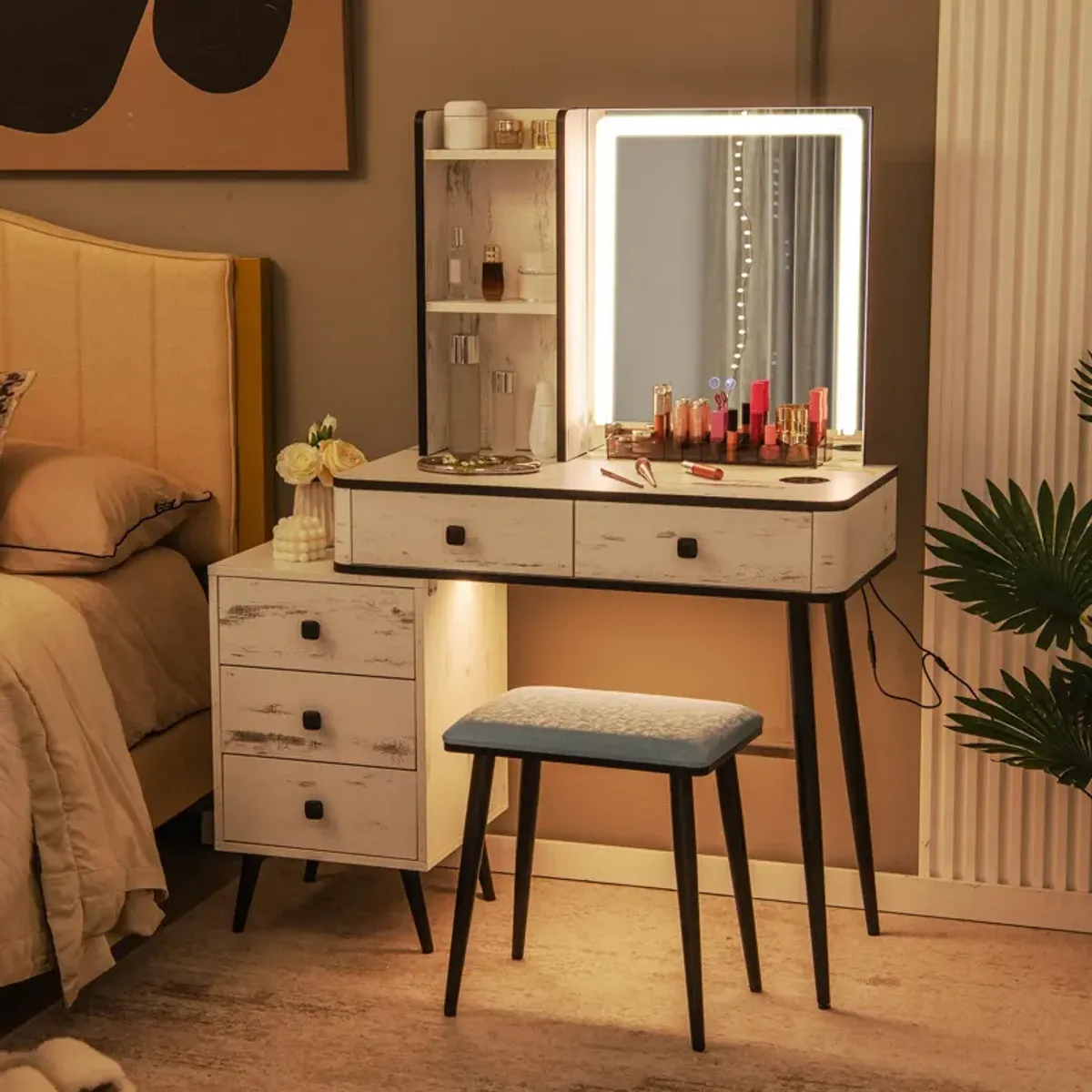 Vanity Makeup Table Set with Lighted Mirror