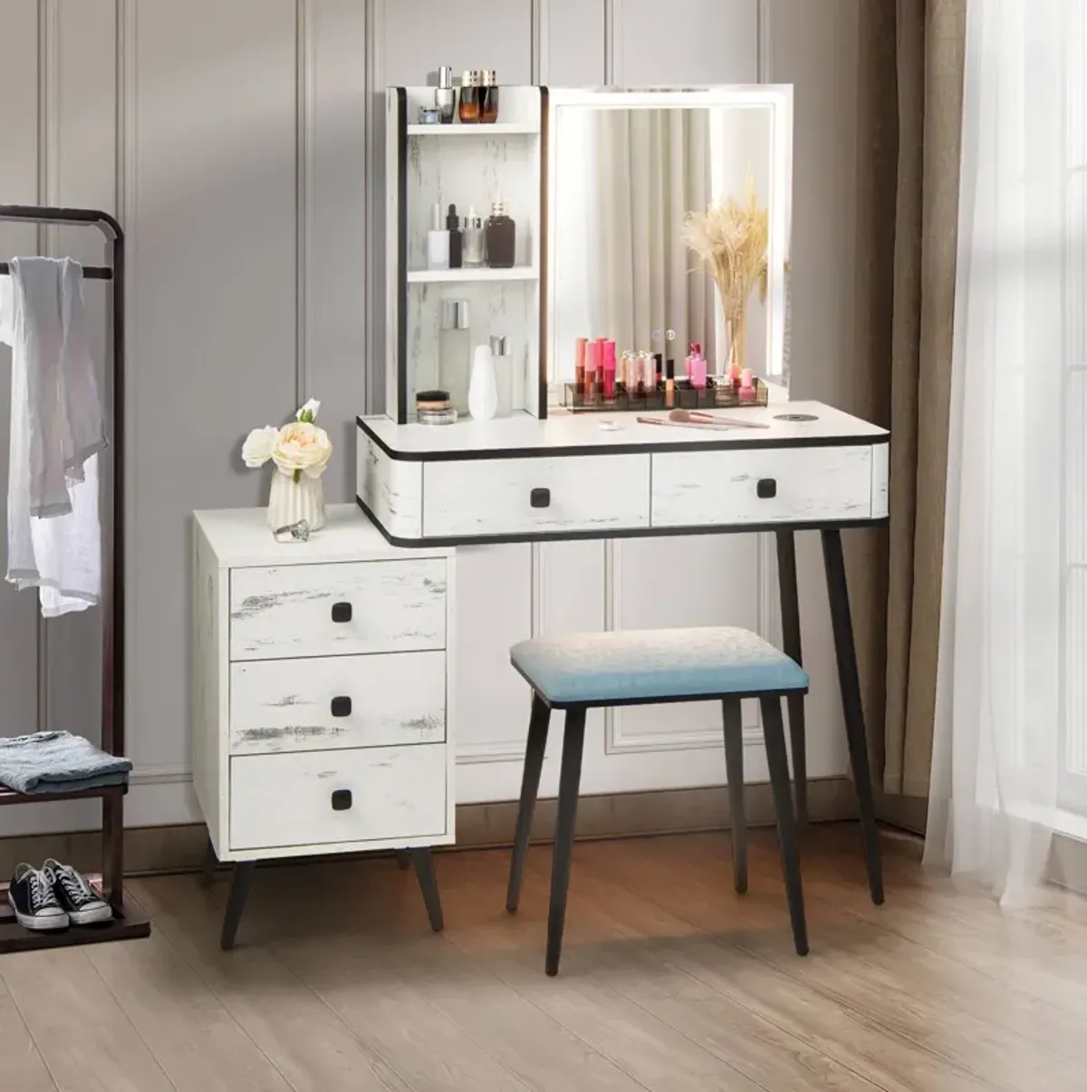 Vanity Makeup Table Set with Lighted Mirror