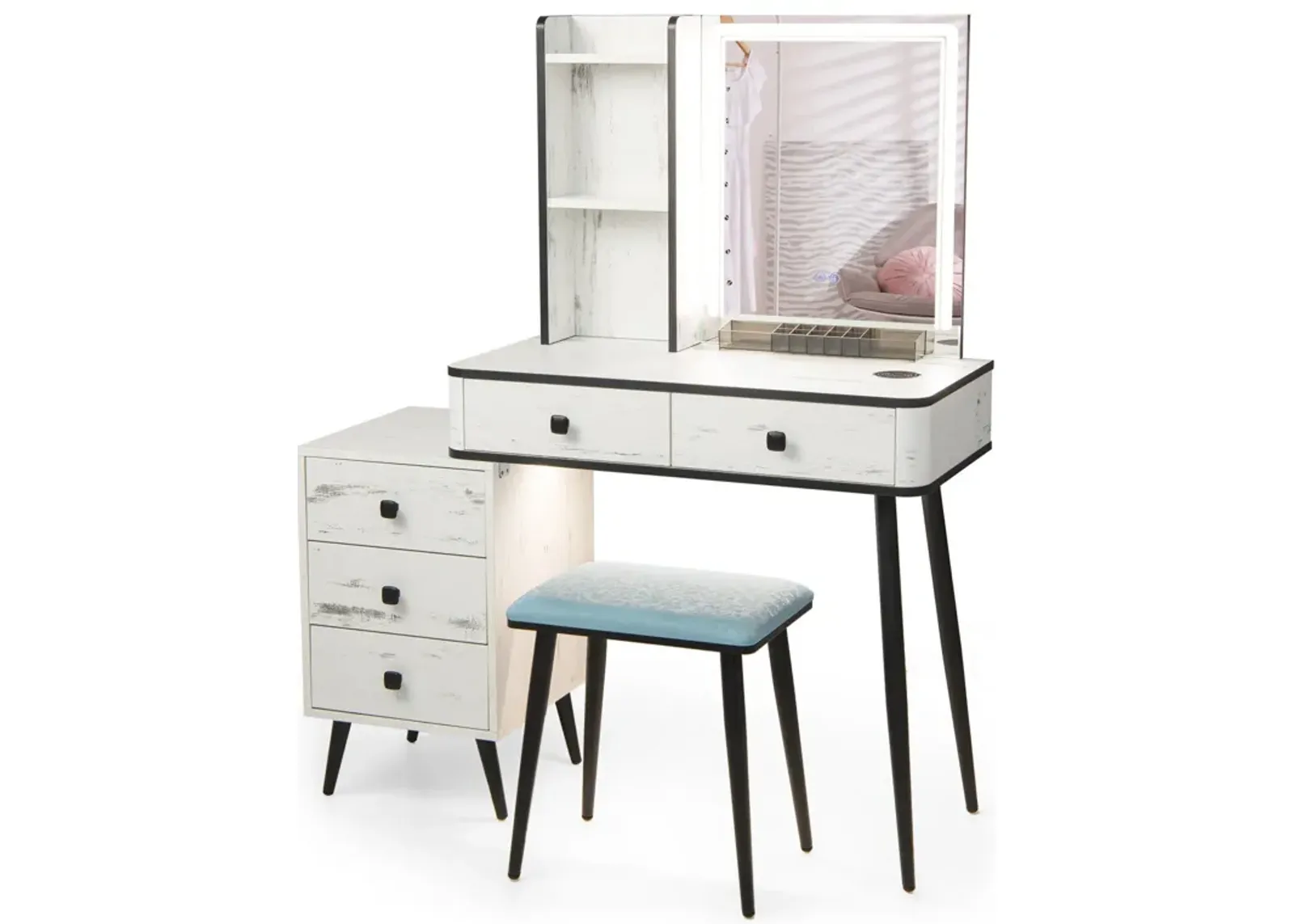 Vanity Makeup Table Set with Lighted Mirror