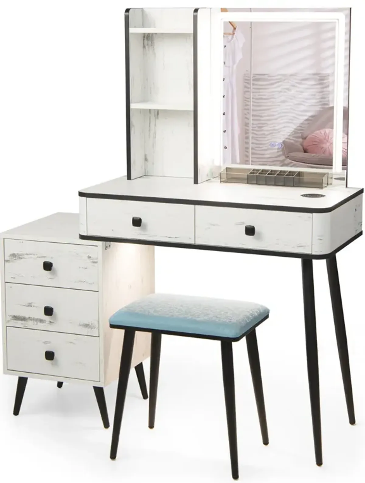 Vanity Makeup Table Set with Lighted Mirror