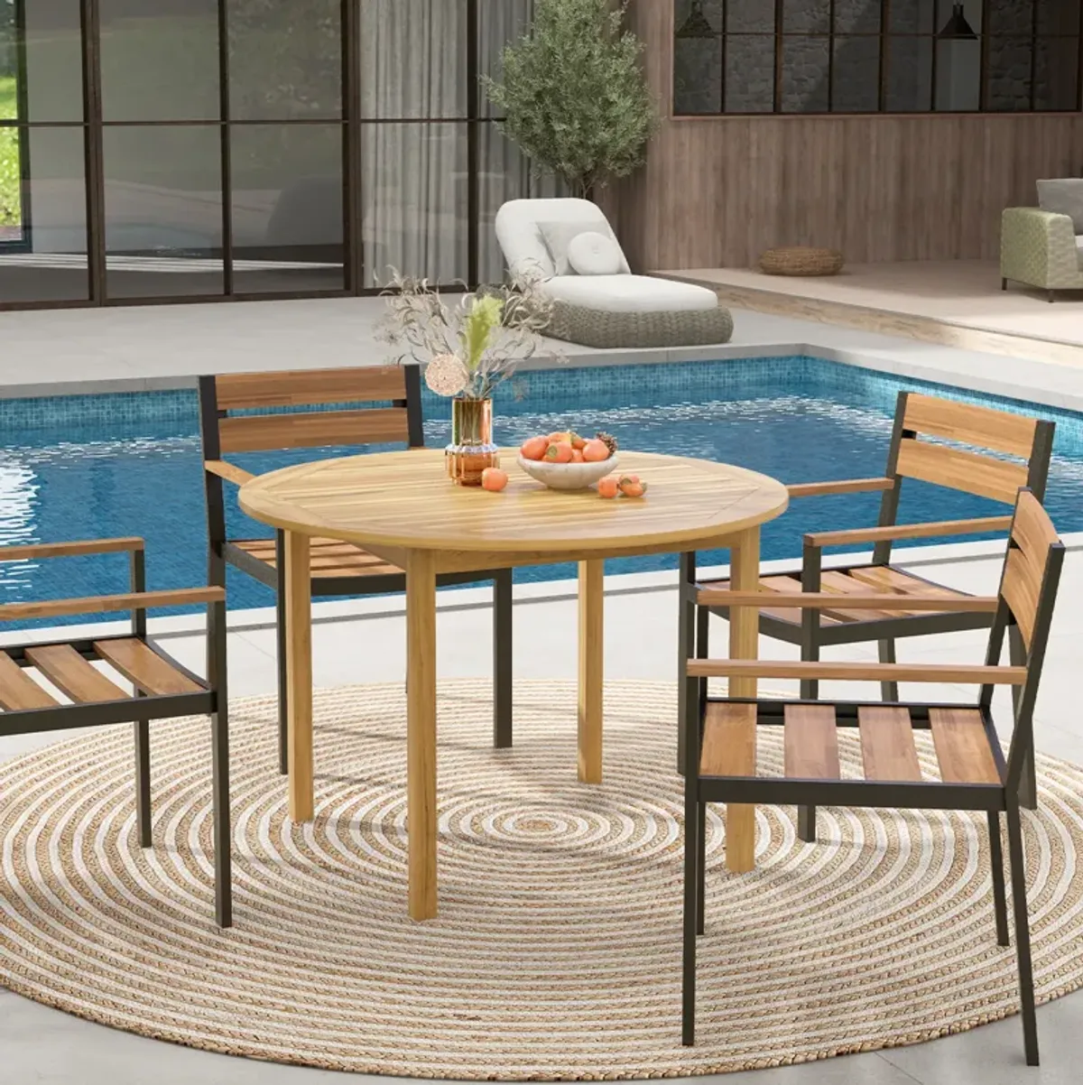 4-Person Large Round Outdoor Dining Table