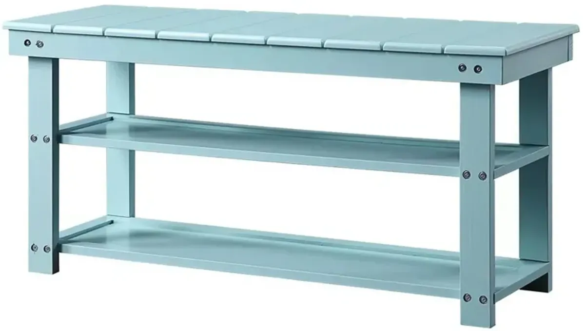 QuikFurn Sea Foam Aqua Blue Wood 2-Shelf Shoe Rack Storage Bench for Entryway or Closet