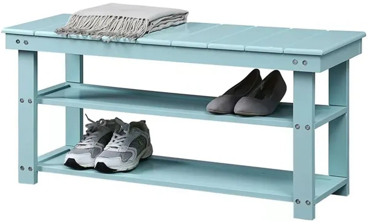 QuikFurn Sea Foam Aqua Blue Wood 2-Shelf Shoe Rack Storage Bench for Entryway or Closet