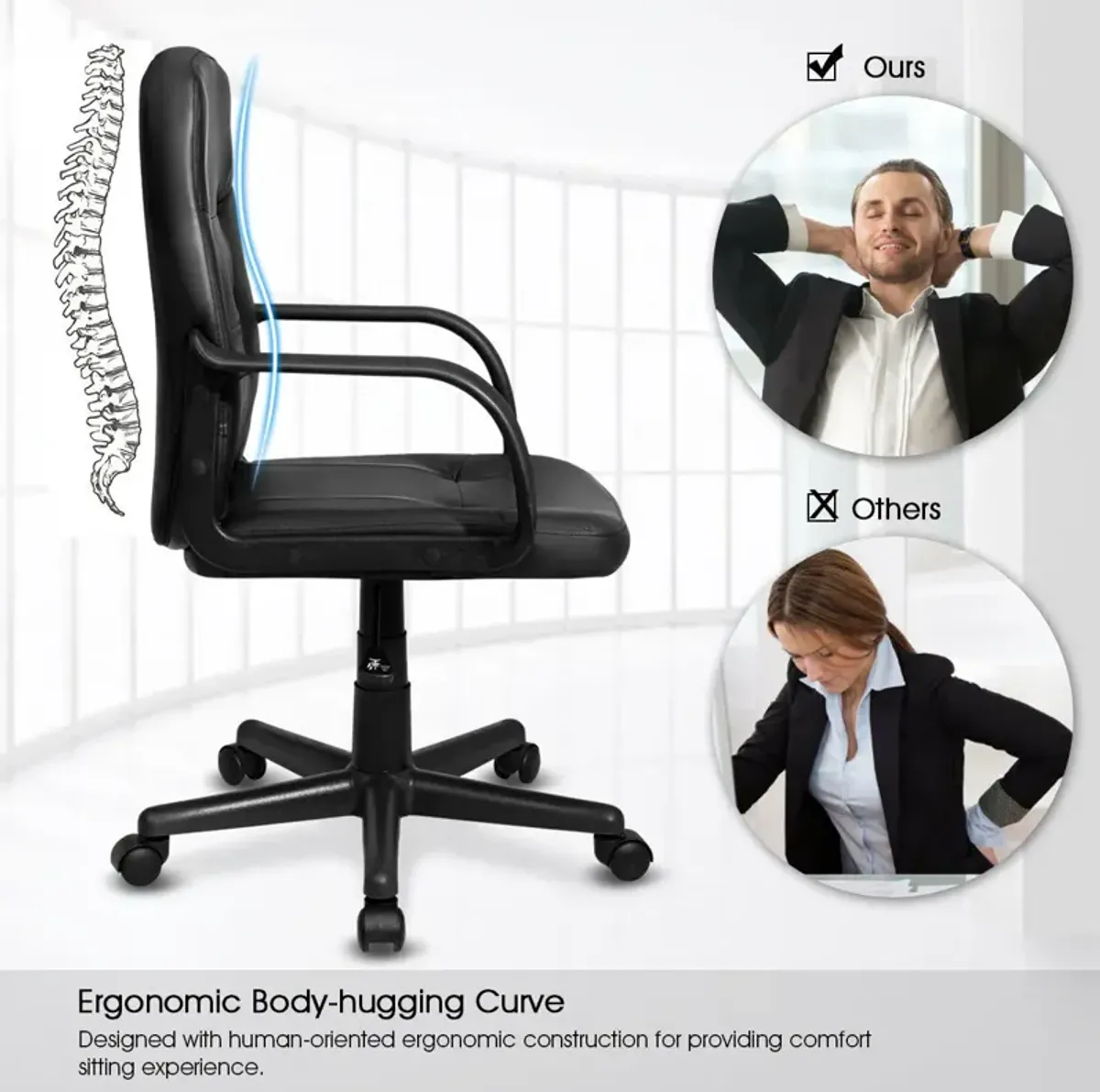 Costway Ergonomic Mid-Back Executive Office Chair Swivel Computer Desk Task Chair New