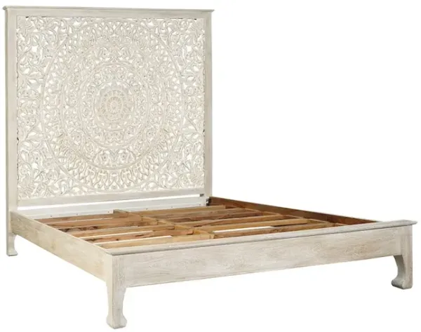 Taran Designs Auden Floral Carved Solid Wood Queen Panel Bed