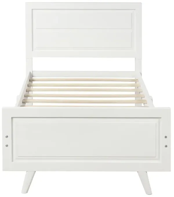 Whisen Twin Wood Platform Bed Mattress Foundation with Headboard and Wood Slat Support - White