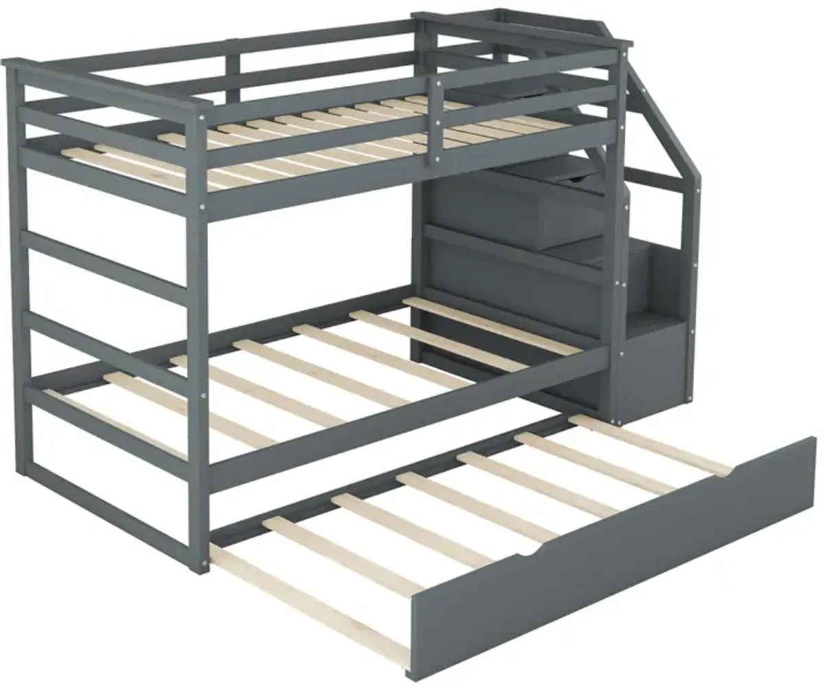 Twin-Over-Twin Bunk Bed With Twin Size Trundle And 3 Storage Stairs