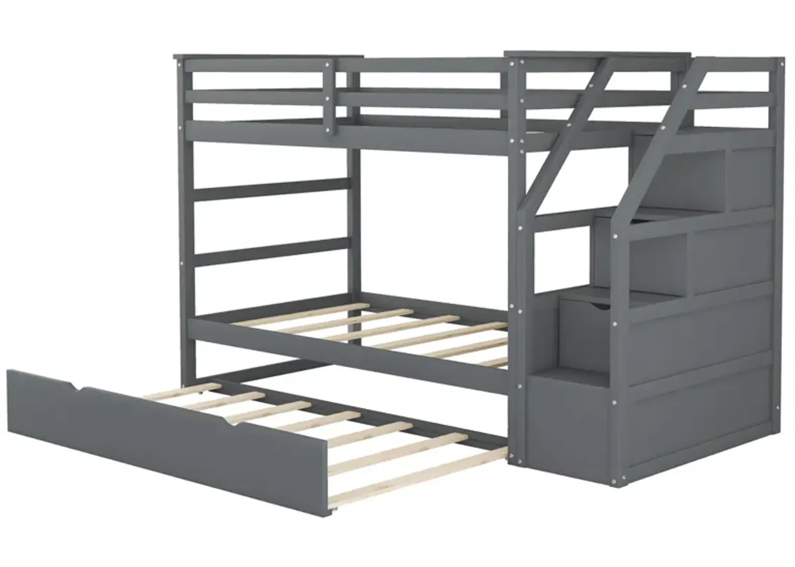 Twin-Over-Twin Bunk Bed With Twin Size Trundle And 3 Storage Stairs