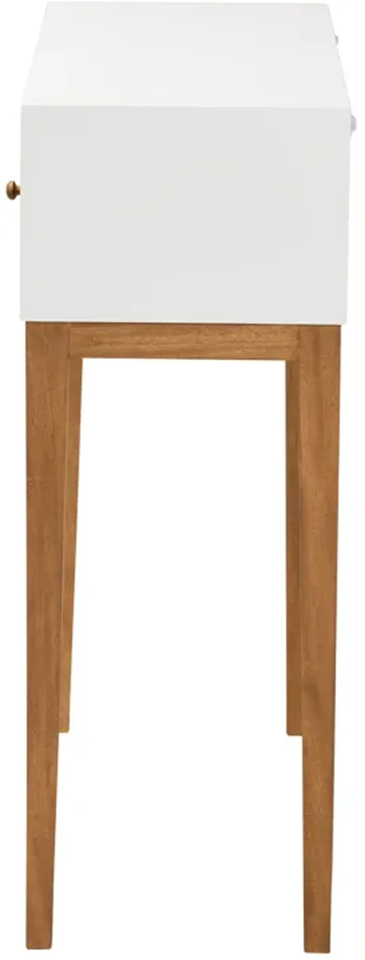 bali & pari Odile Mid-Century Modern Two-Tone Natural Brown and White Bayur Wood 1-Drawer Console Table