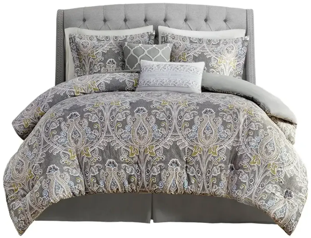 Gracie Mills Brant 6-Piece Damask Cotton Sateen Comforter Set