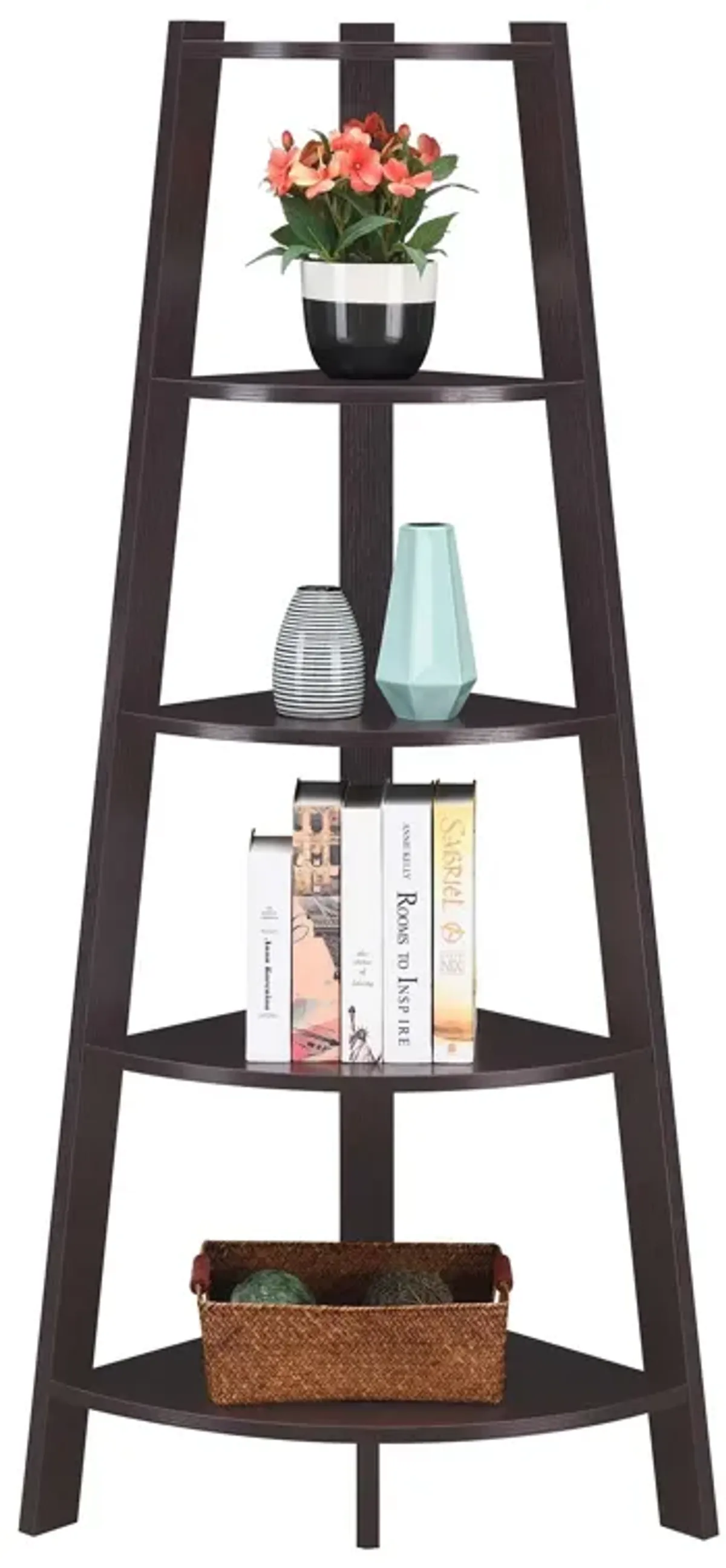 Convenience Concepts Newport 5 Tier Wide Corner Bookcase, Espresso