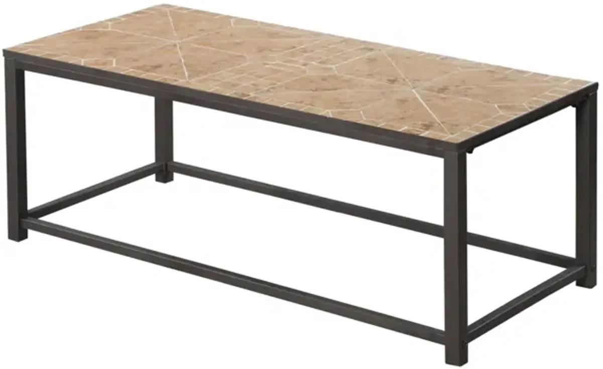 Monarch Specialties I 3160 Coffee Table, Accent, Cocktail, Rectangular, Living Room, 42" L, Metal, Tile, Brown, Transitional