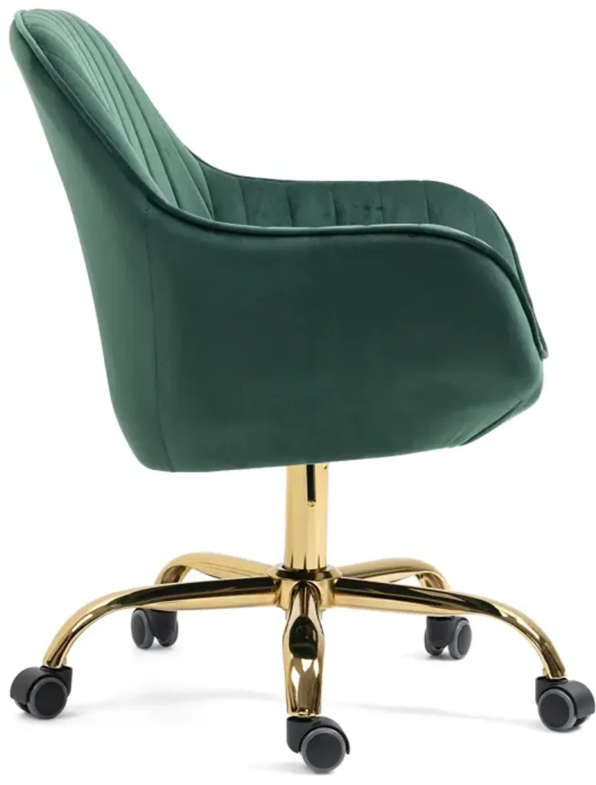 360 Green Velvet Swivel Chair With High Back, Adjustable Working Chair With Golden Color Base