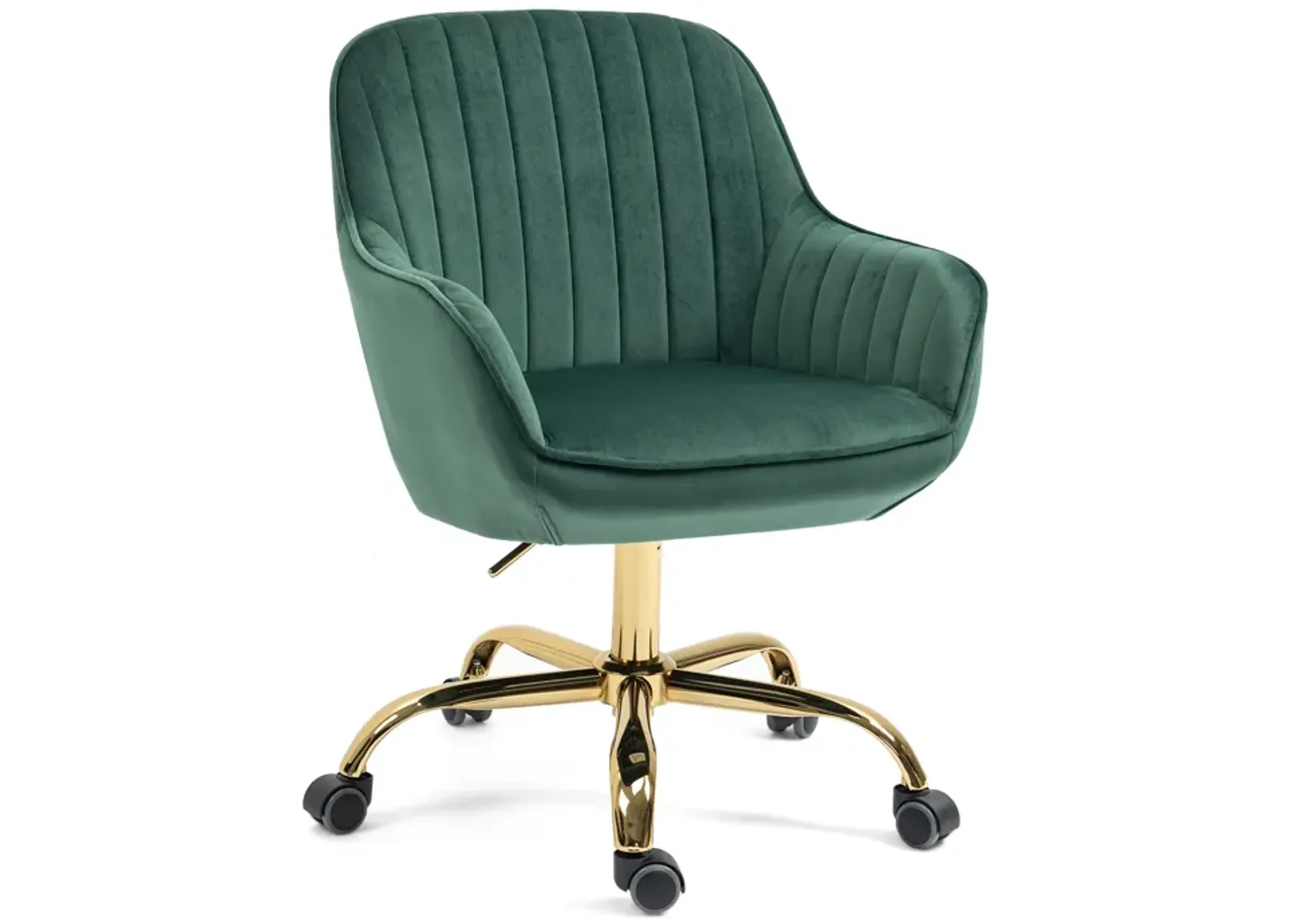 360 Green Velvet Swivel Chair With High Back, Adjustable Working Chair With Golden Color Base