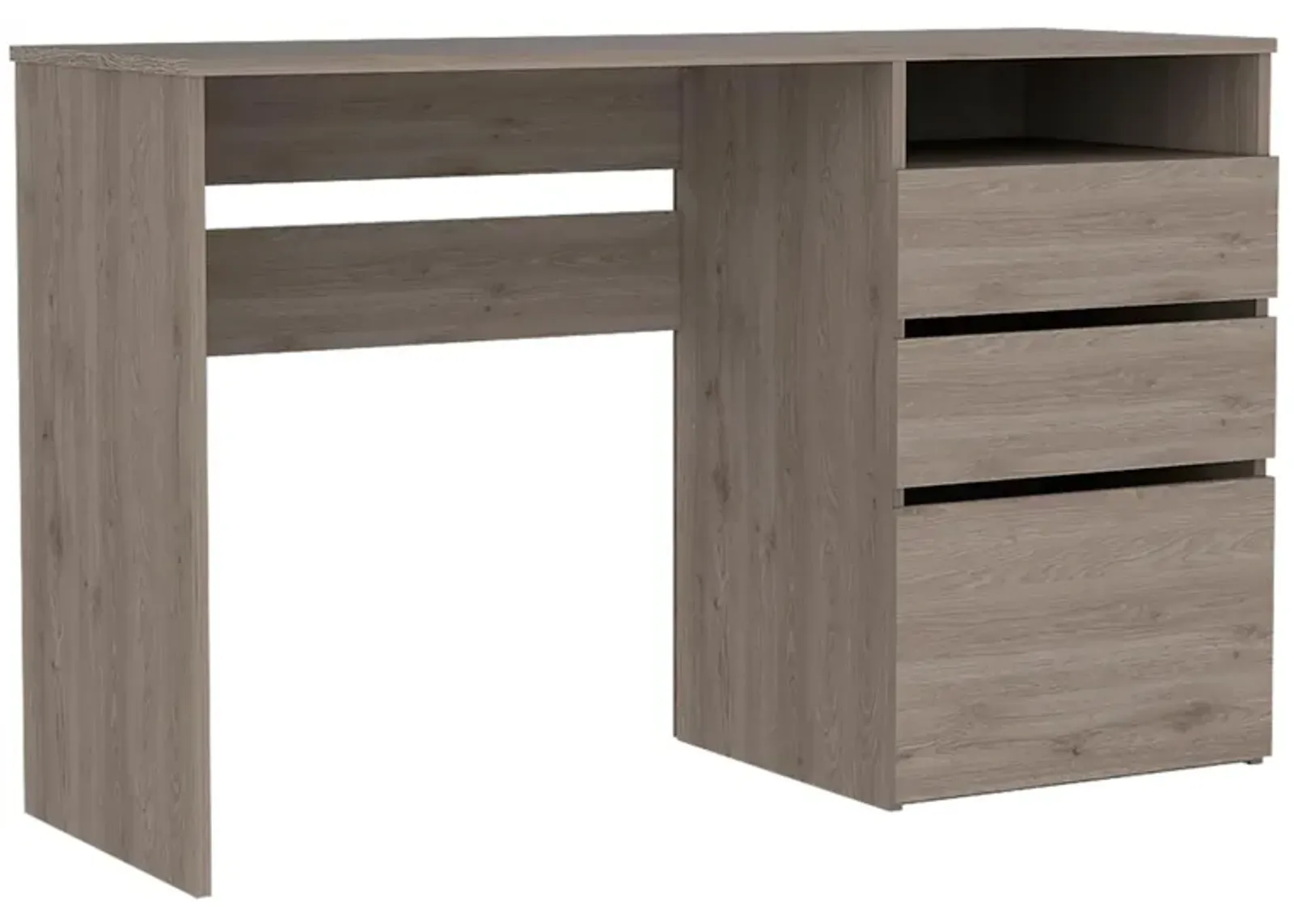 TUHOME Dublin Three Drawer Computer Desk, , One Shelf, Countertop Desk, Three Drawers, Light Grey, For Office