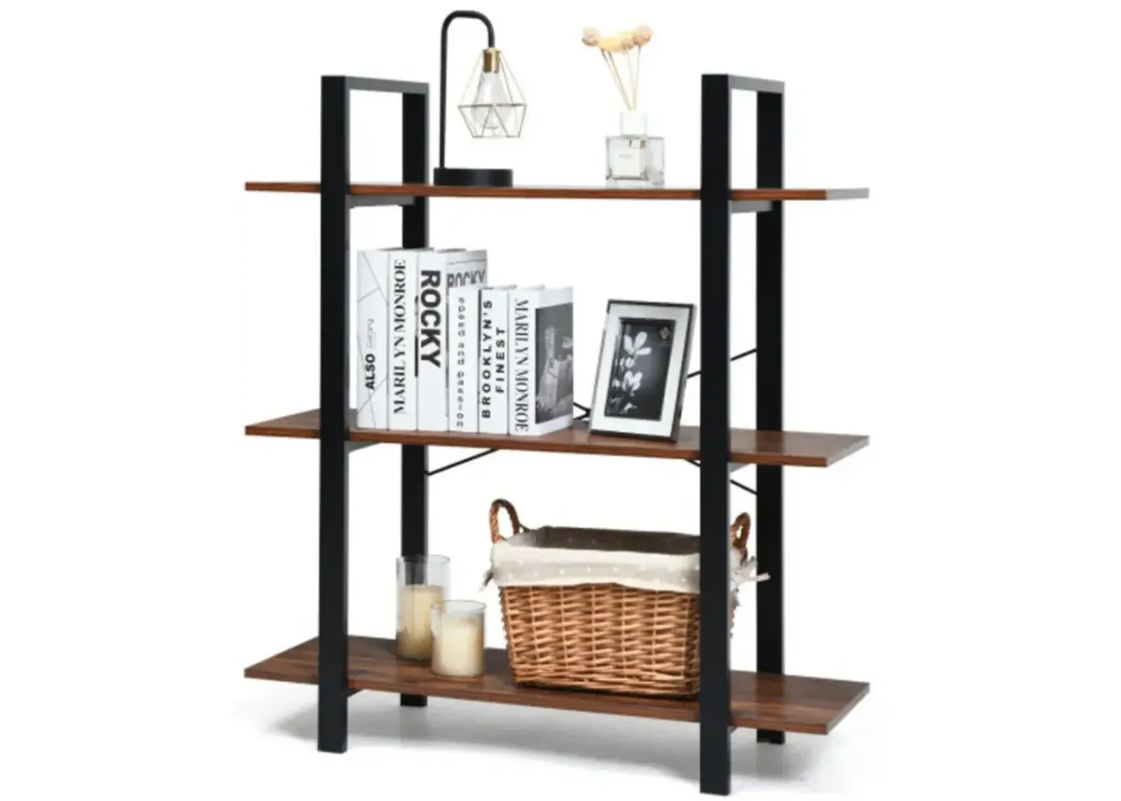 3-Tiers Bookshelf Industrial Bookcases Metal Frame Shelf Stand