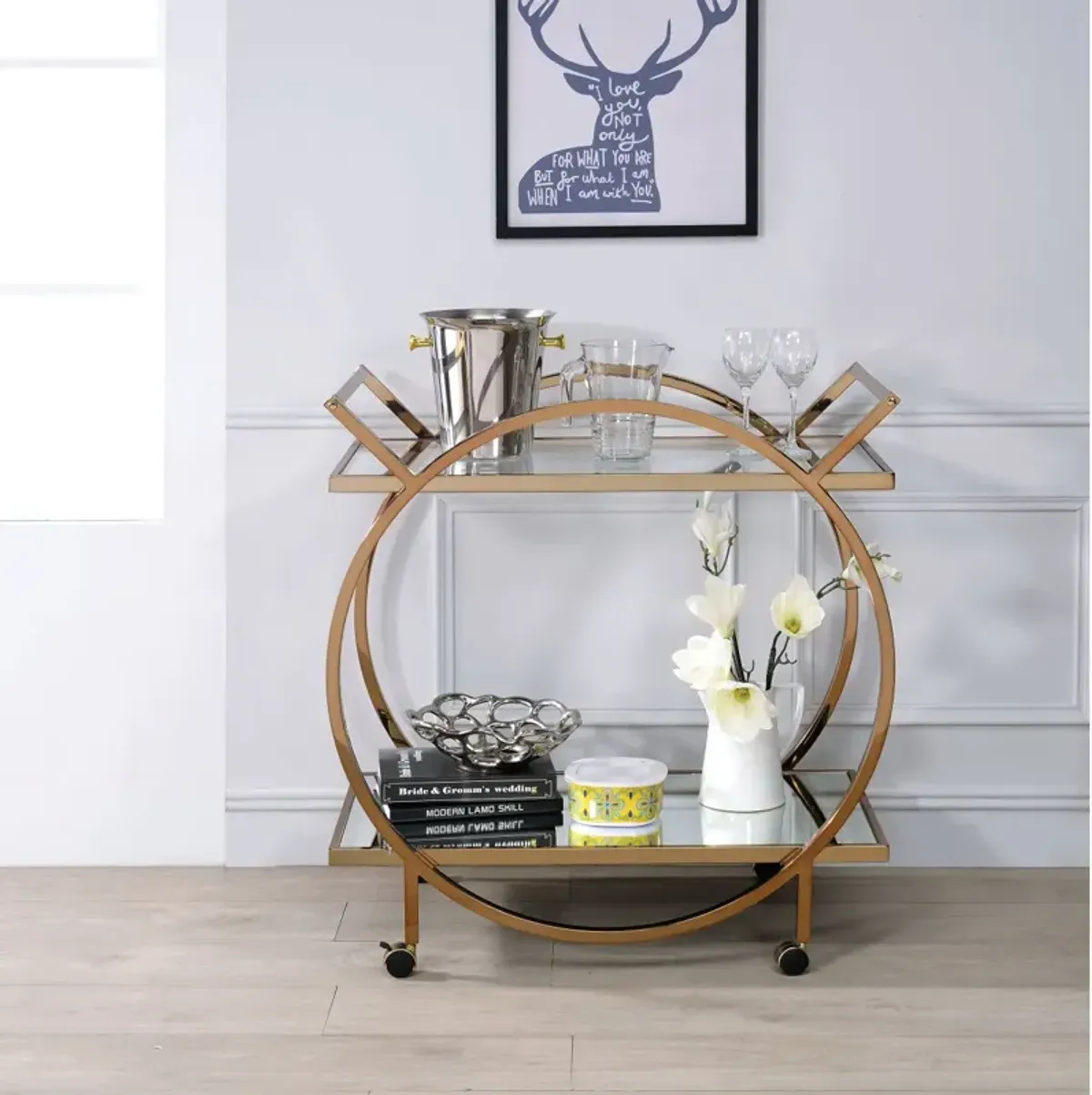 Traverse Serving Cart, Champagne & Mirro