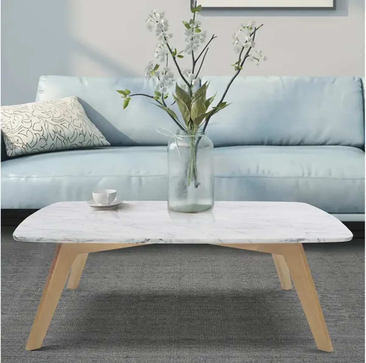 Vezzana 31" Square Italian Carrara White Marble Coffee Table with Legs