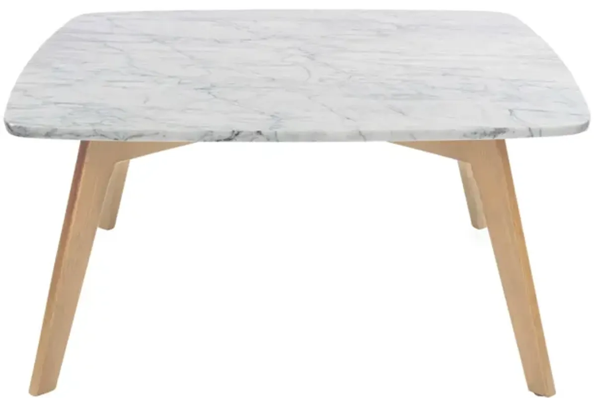 Vezzana 31" Square Italian Carrara White Marble Coffee Table with Legs