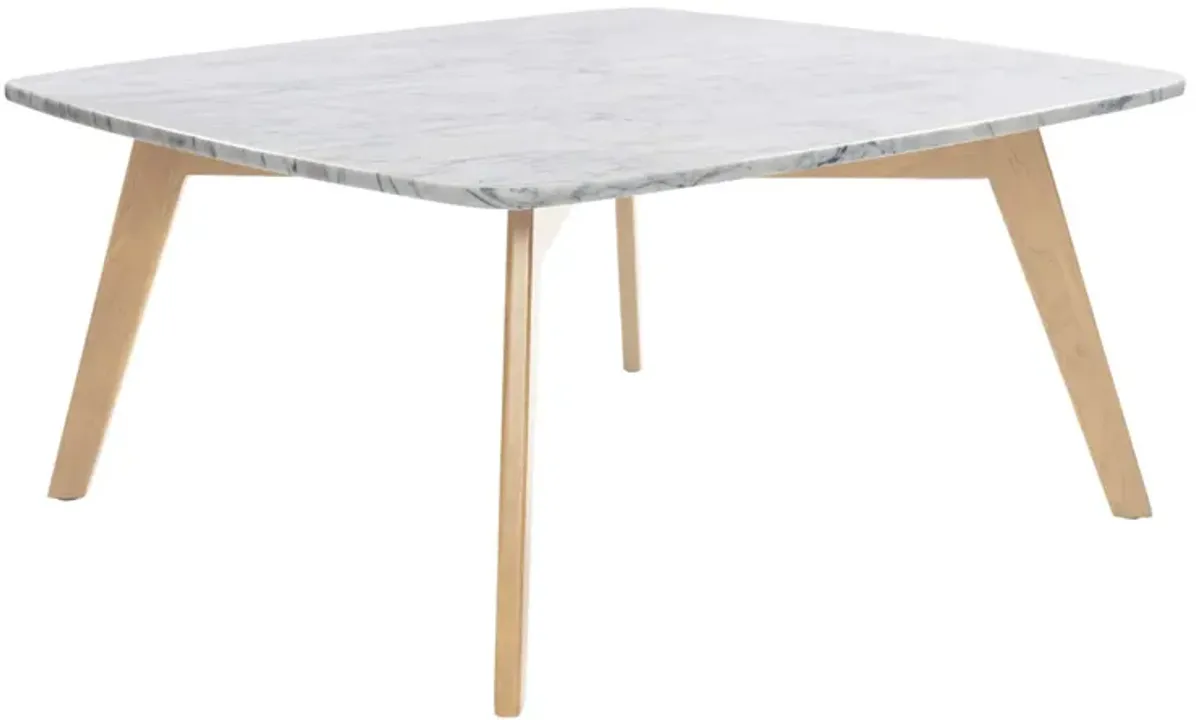 Vezzana 31" Square Italian Carrara White Marble Coffee Table with Legs