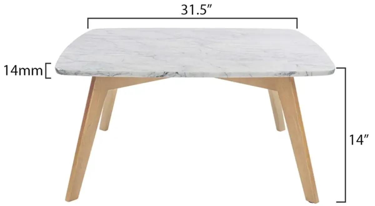 Vezzana 31" Square Italian Carrara White Marble Coffee Table with Legs