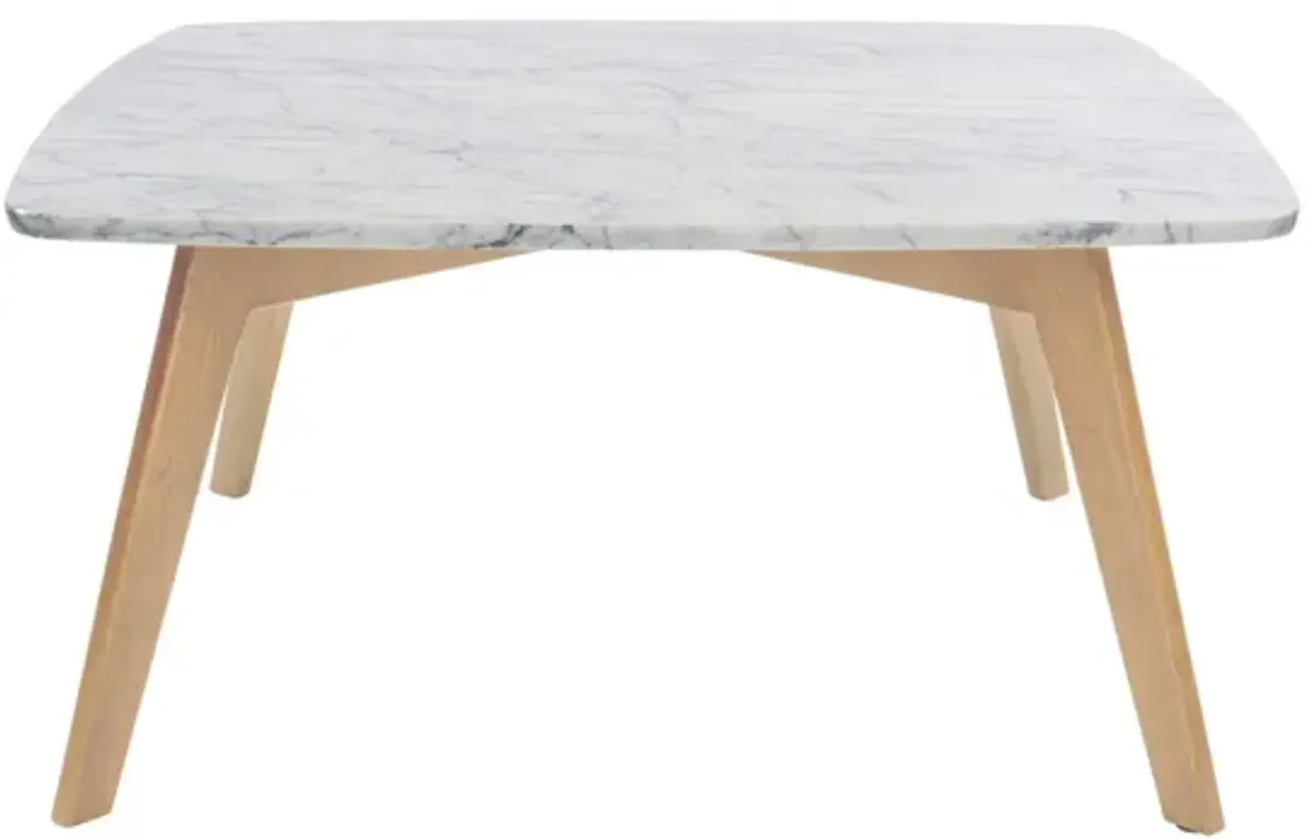 Vezzana 31" Square Italian Carrara White Marble Coffee Table with Legs