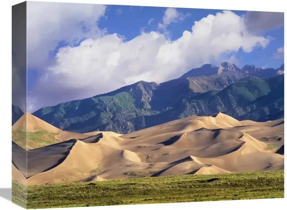 Sand dunes with Sangre de Cristo Mountains in the background, Great Sand Dunes National Park and Preserve, Colorado-Canvas Art-16x12