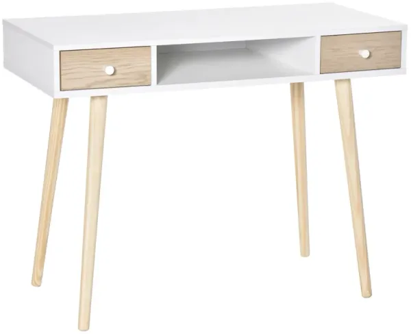 White/Natural Kids' Desk: Wooden Study Table, Drawer, 39"x19"x30"