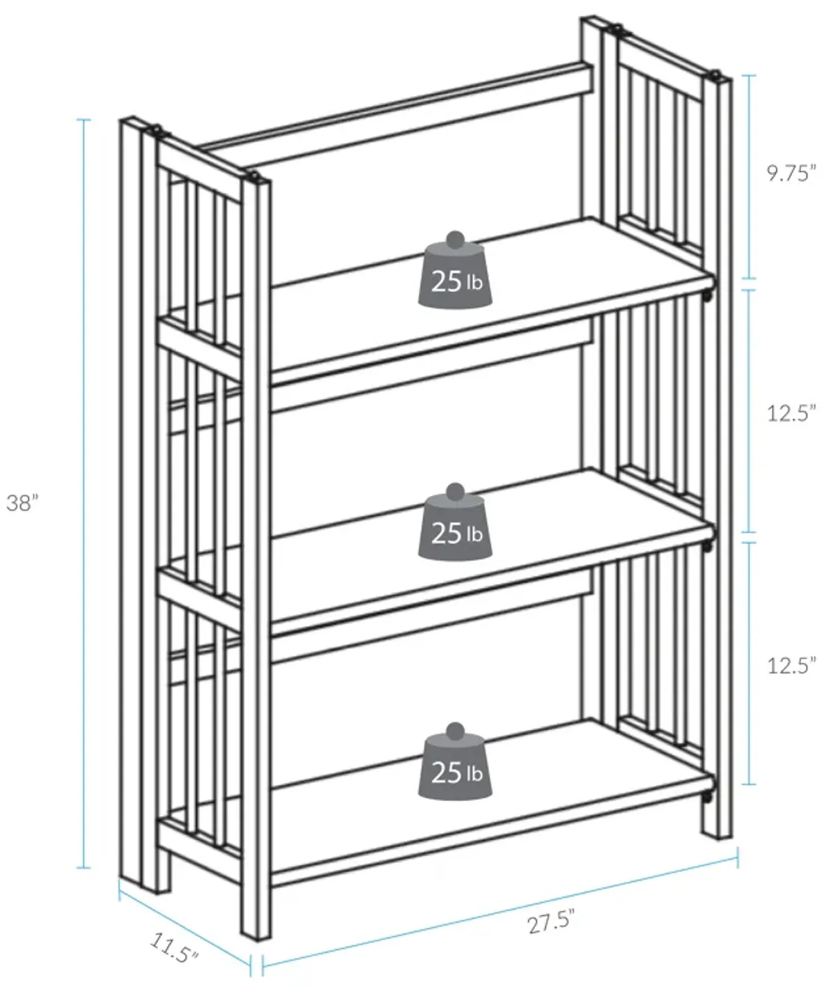 Casual Home 3-Shelf Stackable 27.5" Wide-Chestnut fold Bookcase