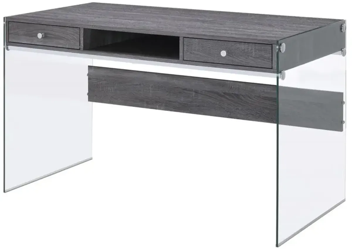 Dobrev 2-drawer Writing Desk Weathered Grey and Clear