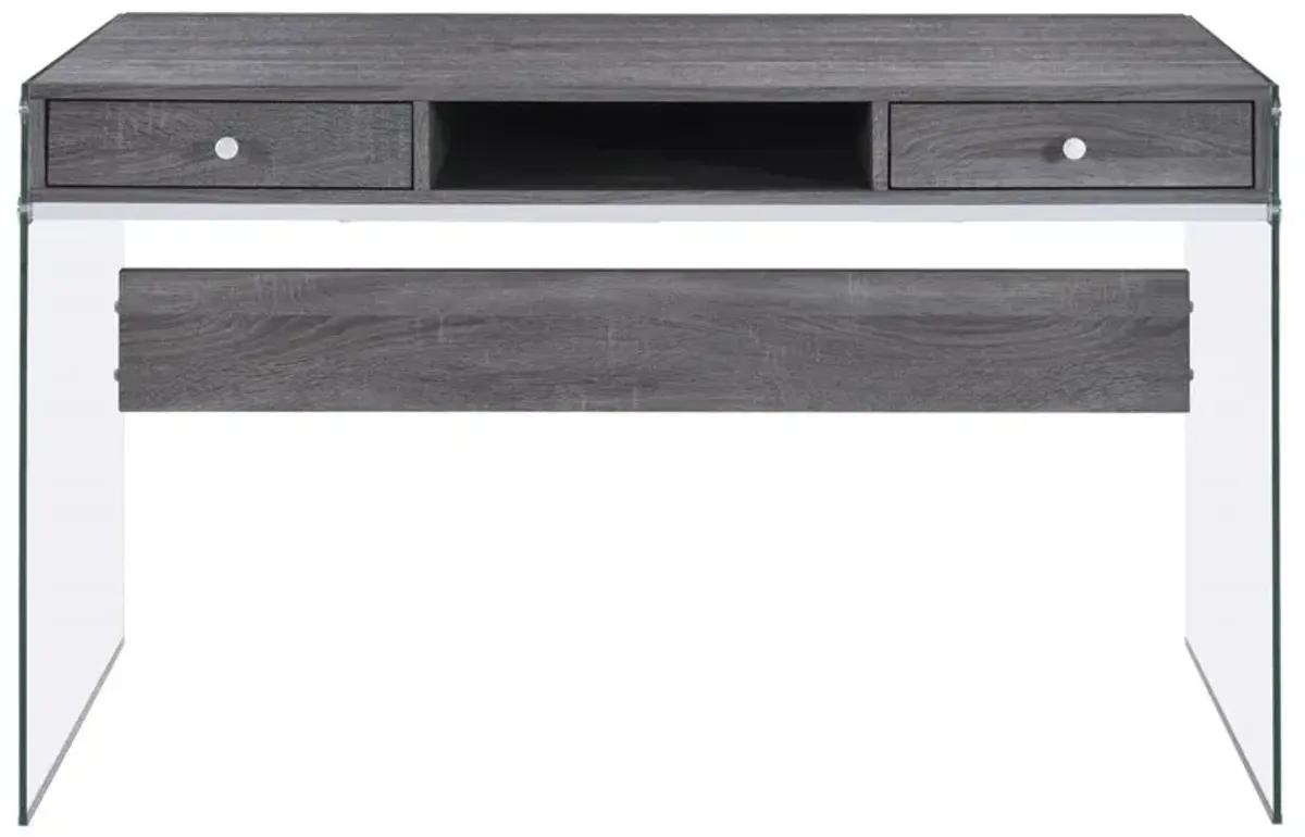 Dobrev 2-drawer Writing Desk Weathered Grey and Clear