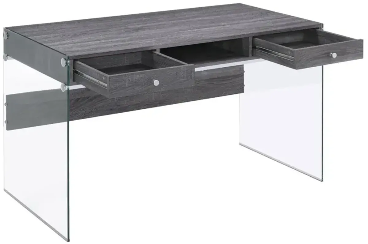 Dobrev 2-drawer Writing Desk Weathered Grey and Clear