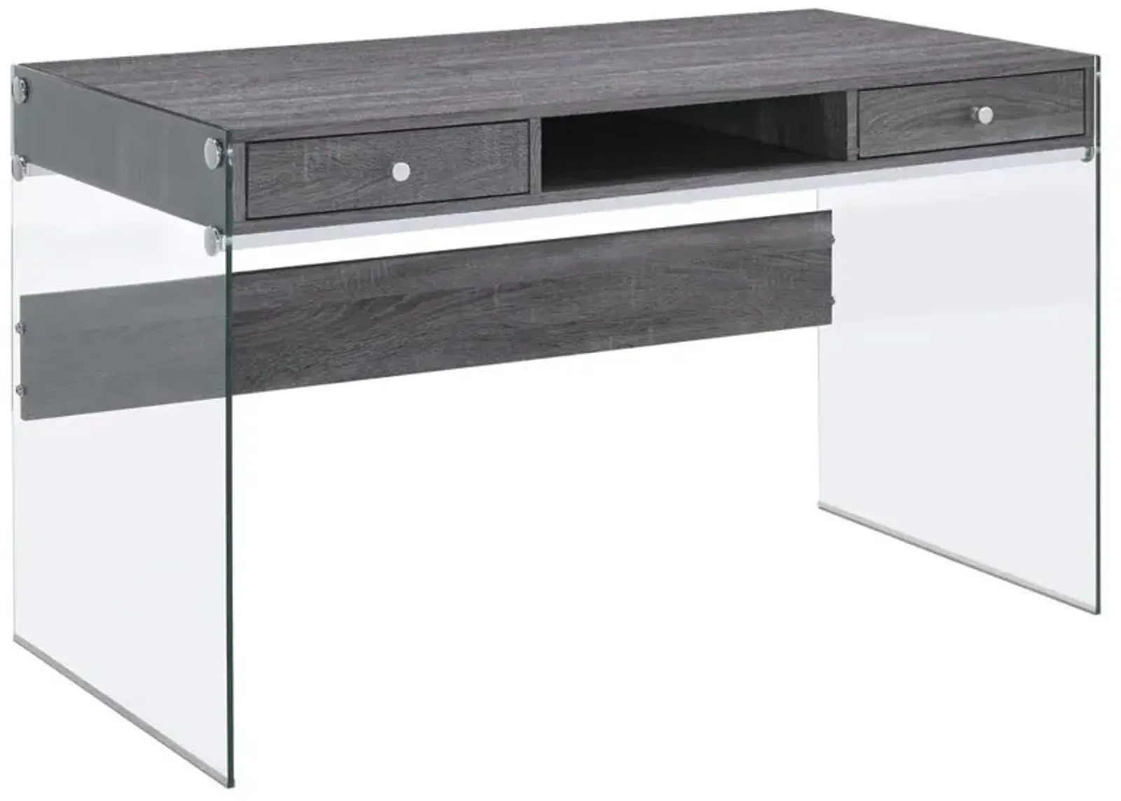 Dobrev 2-drawer Writing Desk Weathered Grey and Clear