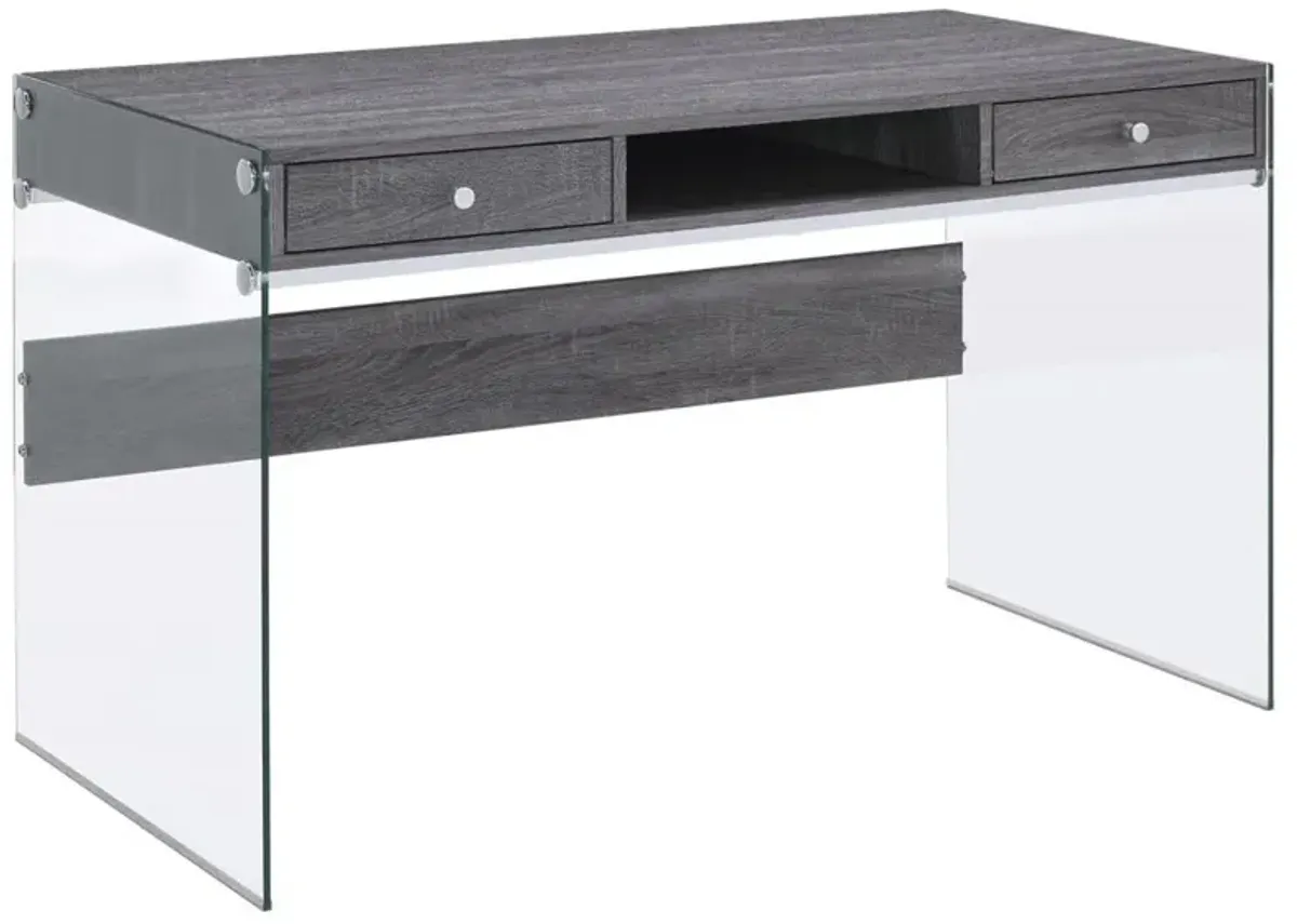 Dobrev 2-drawer Writing Desk Weathered Grey and Clear